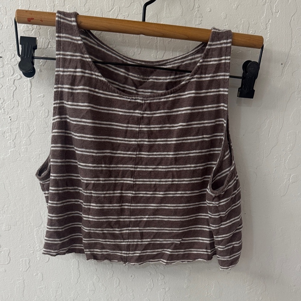 Garnett Hill Crop Light Spun Knit Brown White Tank L